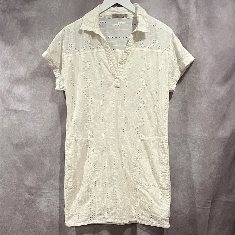 Prana Cream Eyelet 100% Cotton Tunic Top size Medium